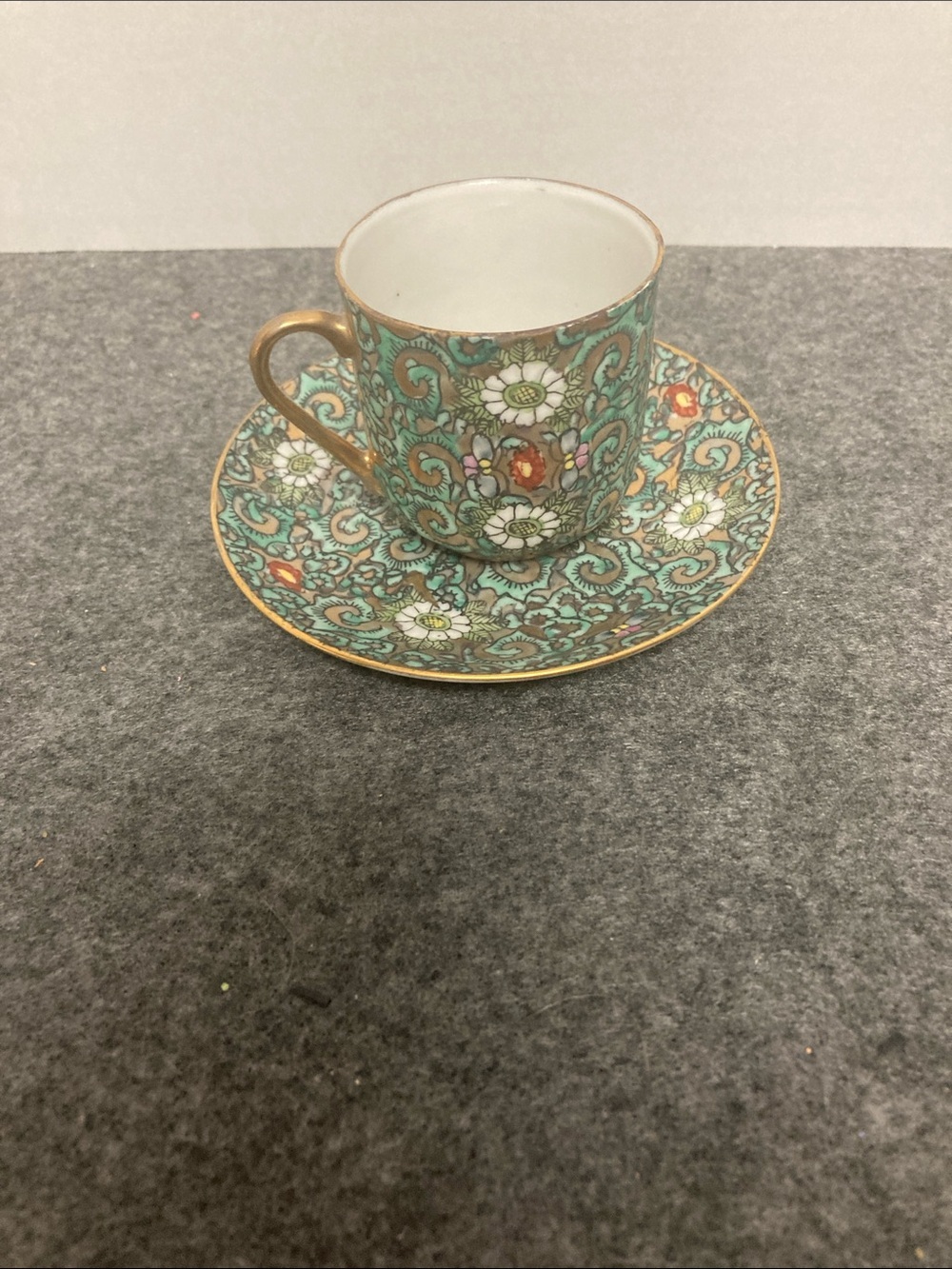 Vintage Cup & Saucer Japanese Porcelain Ware Ace, Turquoise floral Chintz